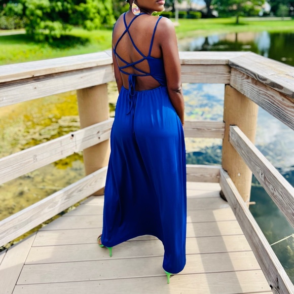 Double Split Strap Lace Up Maxi Sexy Dress - Picture 1 of 6